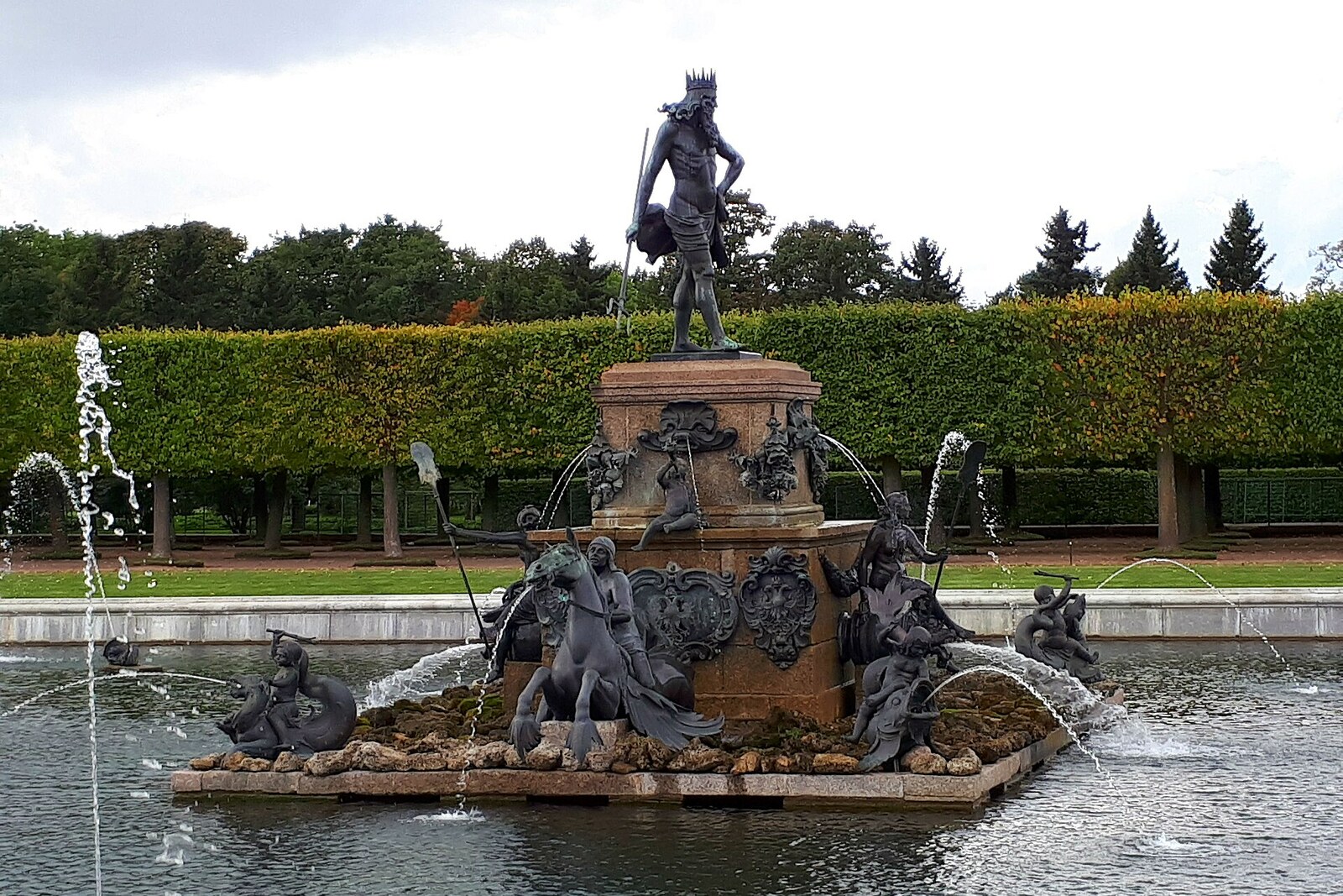Neptune Fountain in Peterhof's Upper Garden on the axis of the Grand Palace.
