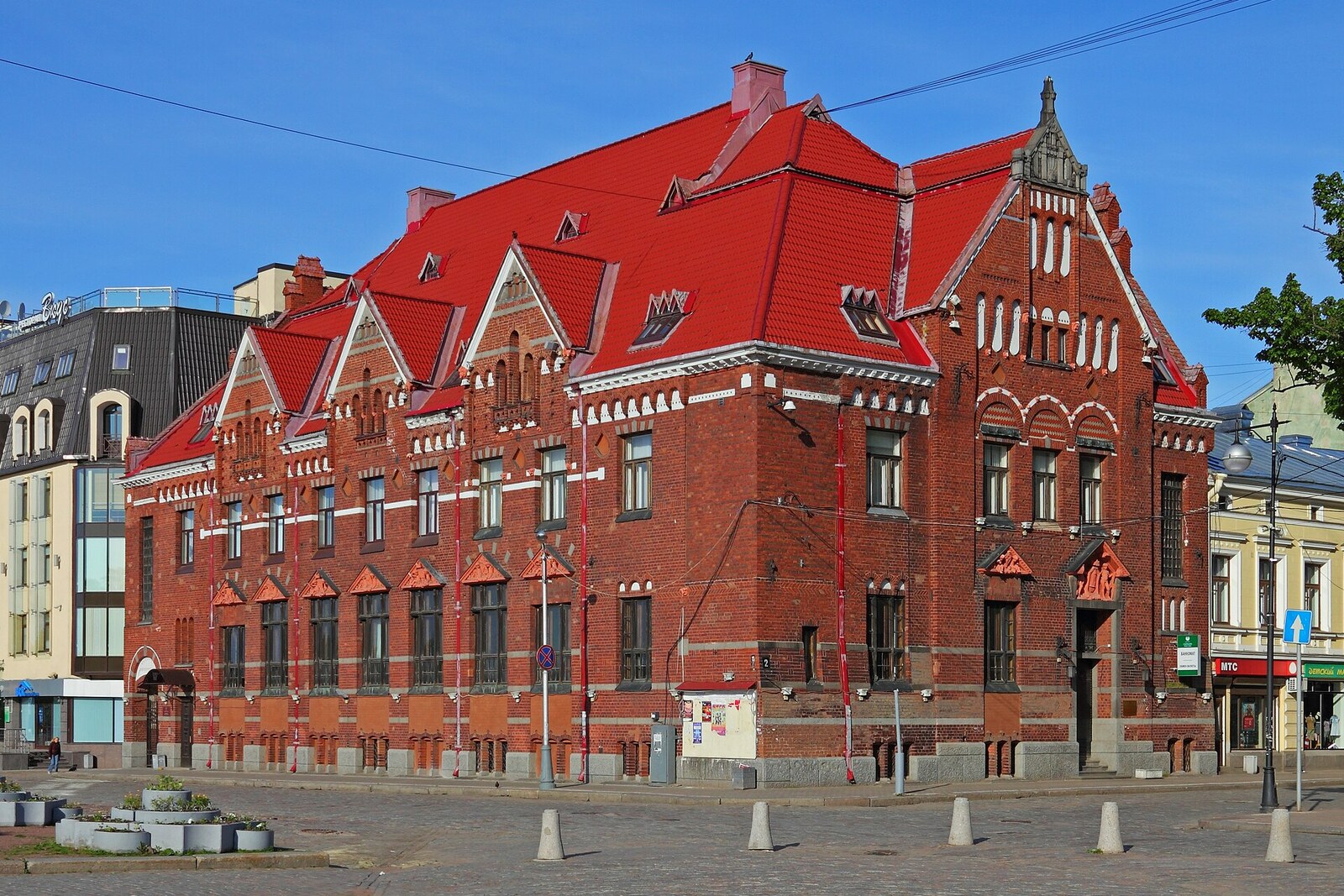 Granite facade of a historic house in Vyborg Old Town