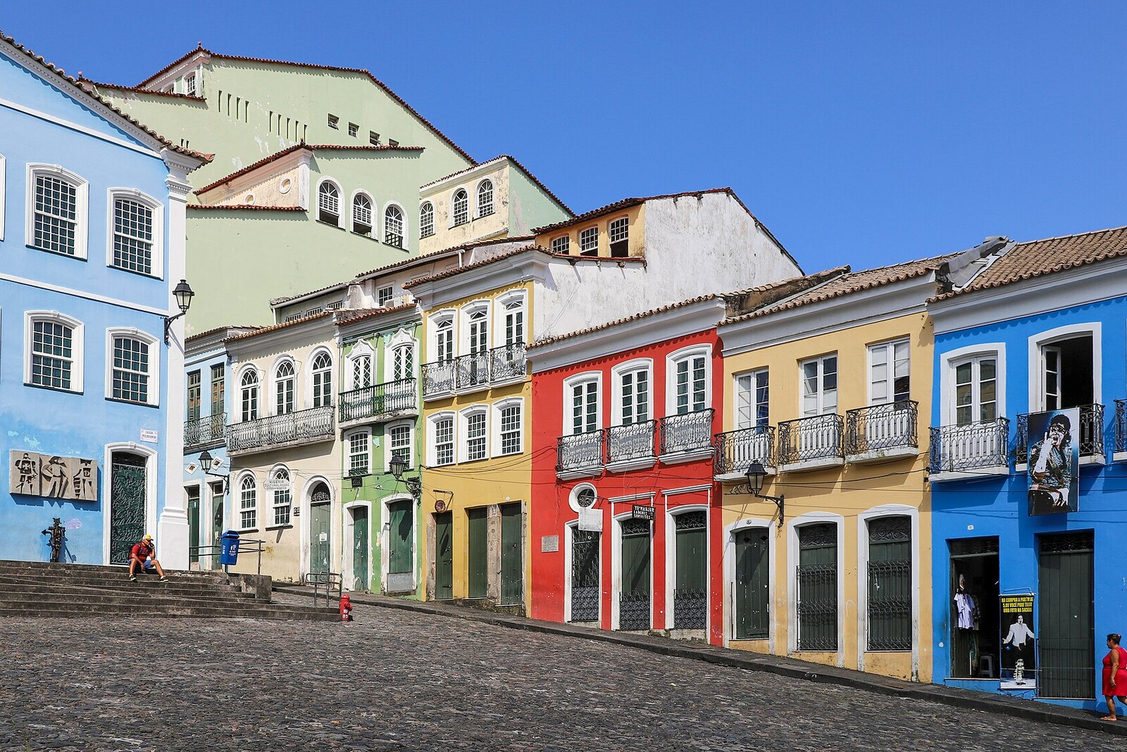 The sloping Largo do Pelourinho square and rows of colorful facades