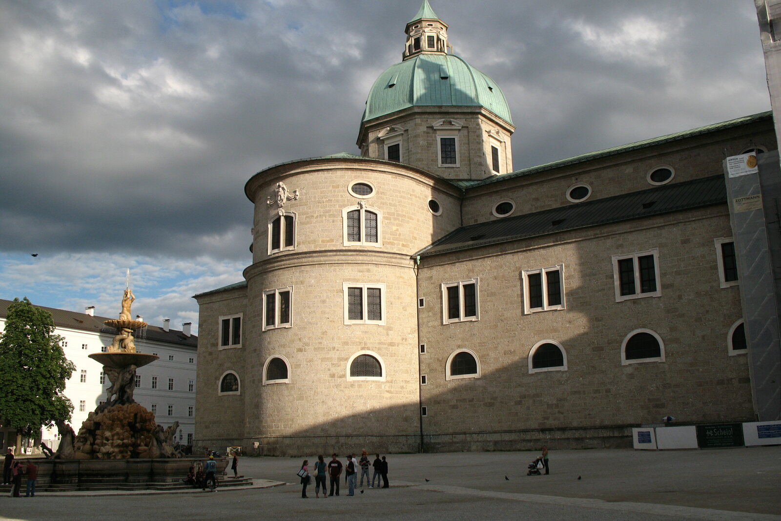 Domplatz and the façade of Salzburg Cathedral