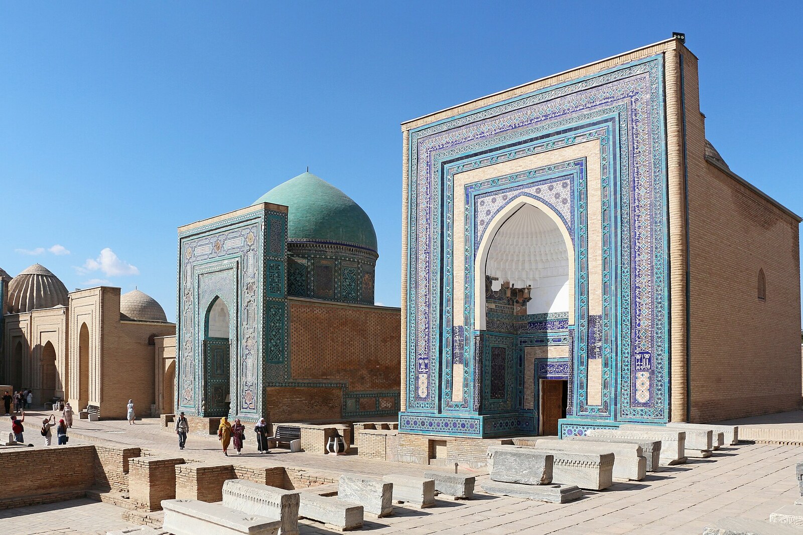 Blue and turquoise facades of the mausoleums of Shah-i-Zinda Necropolis