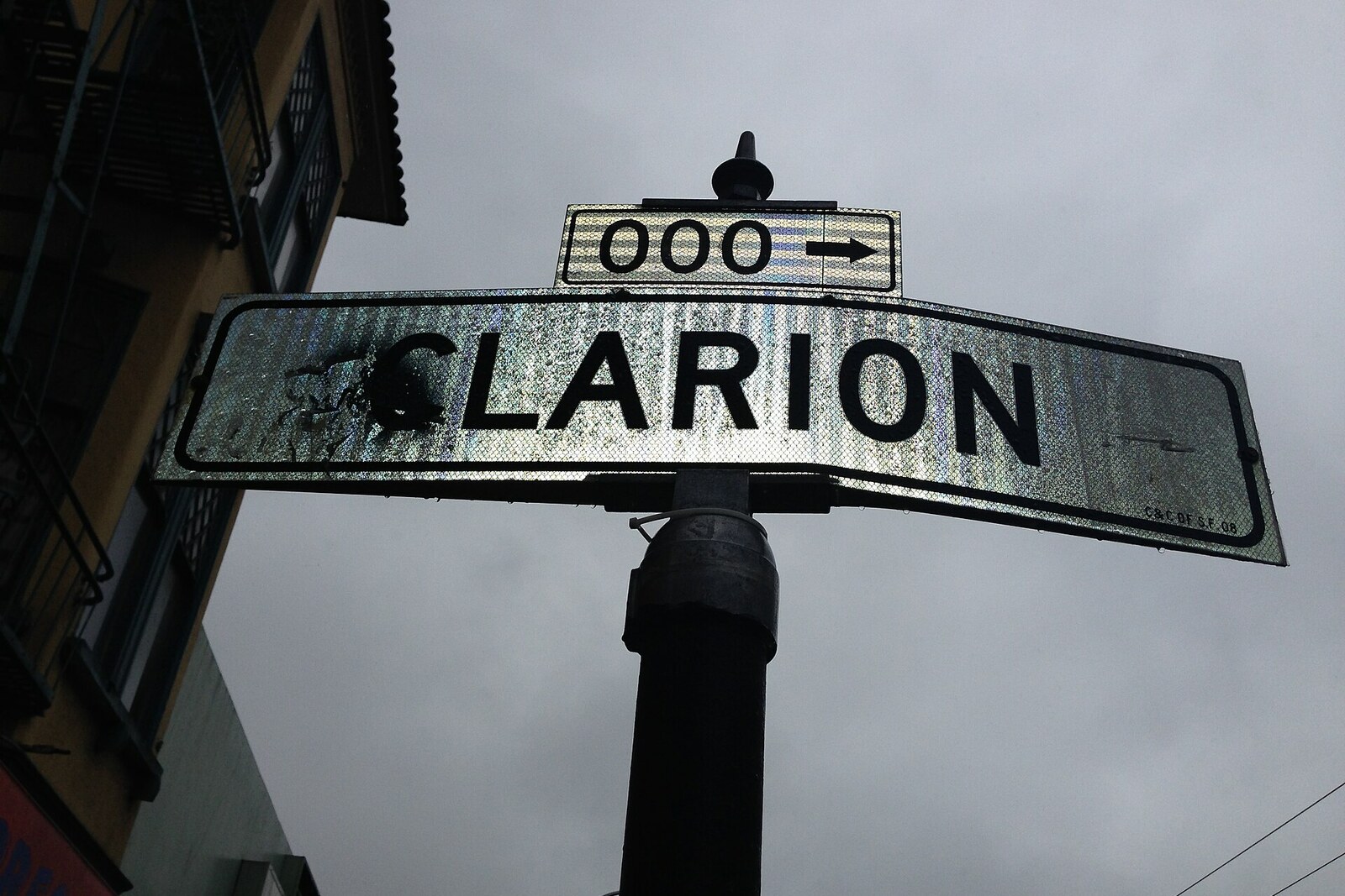 Street sign at the entrance to Clarion Alley.