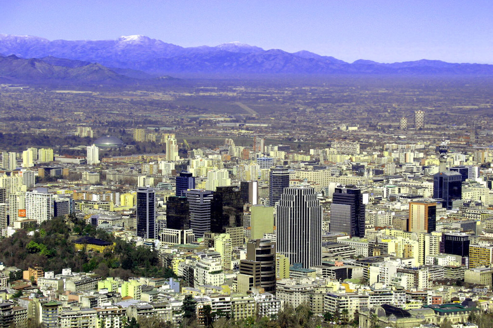 Panorama of central Santiago from San Cristóbal Hill.