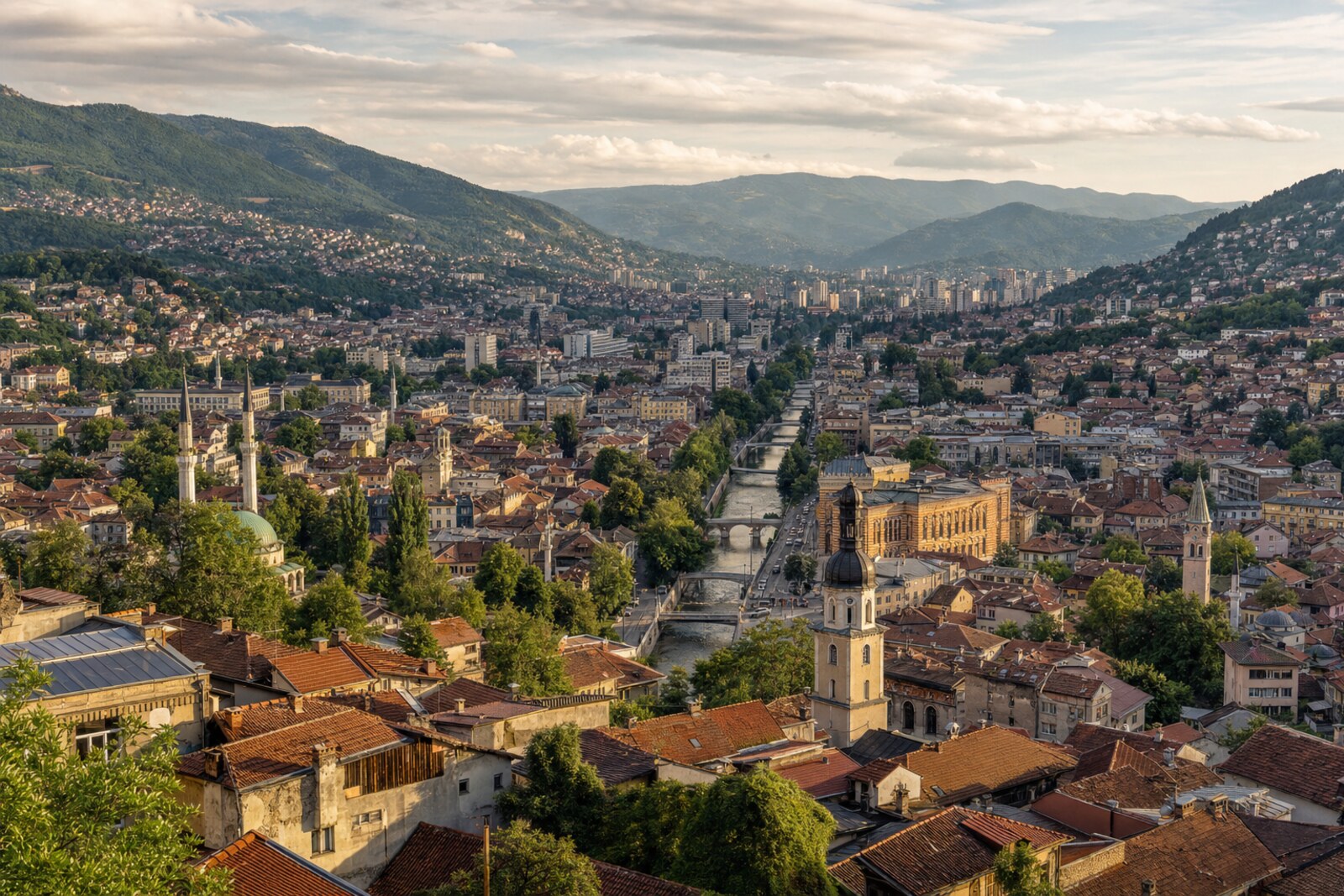 Editorial view of Sarajevo in the Miljacka valley