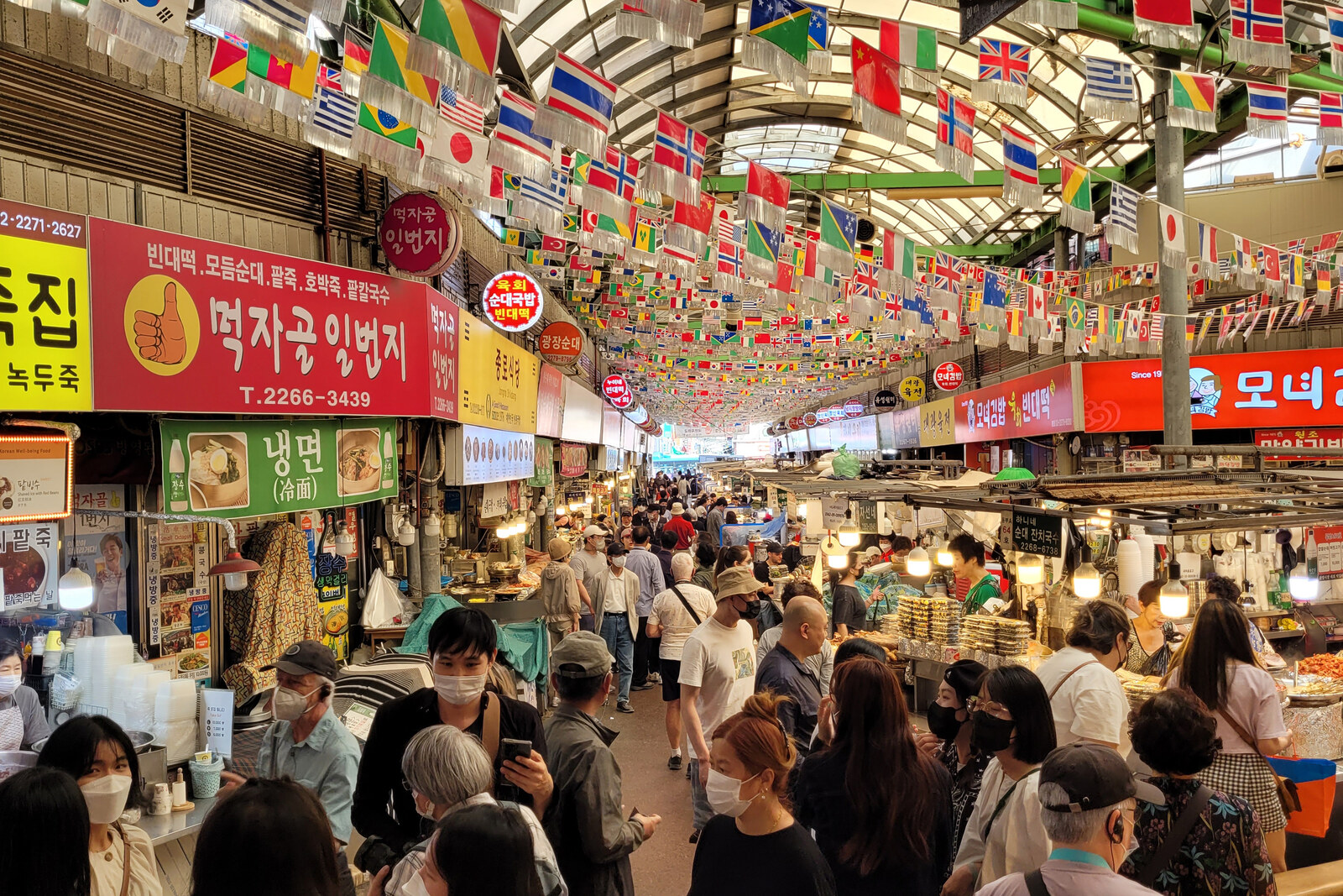 Gwangjang Market with market rows and visitors