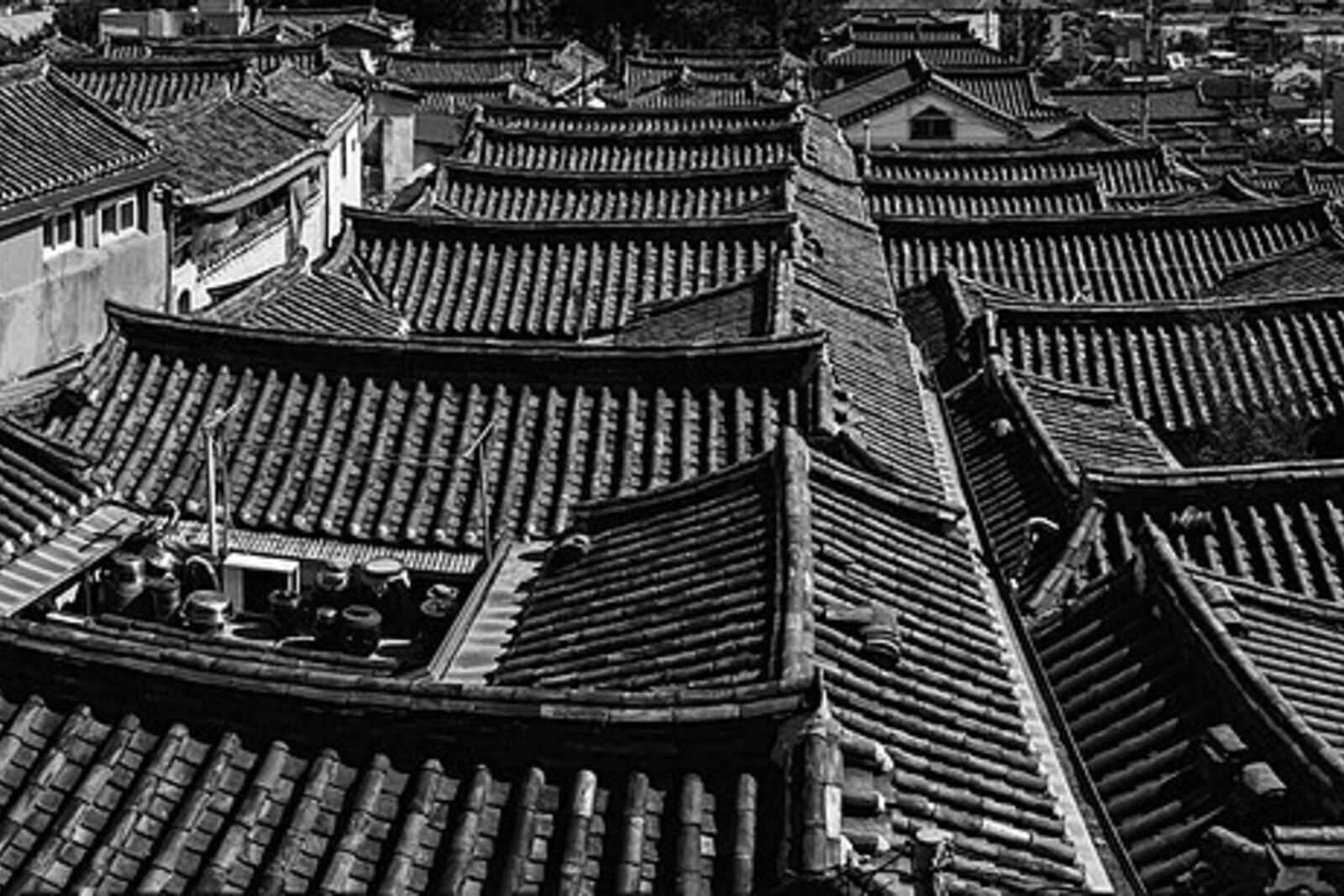 The Bukchon slope and a line of rooftops