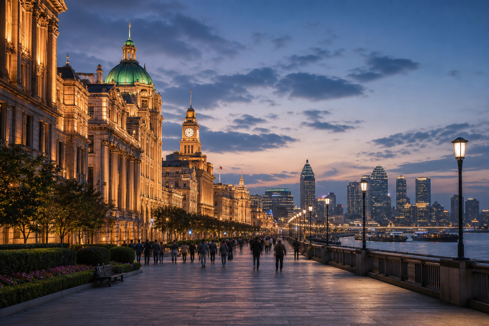 Generated editorial route cover image for “shanghai-bund-nanjing-riverfront”