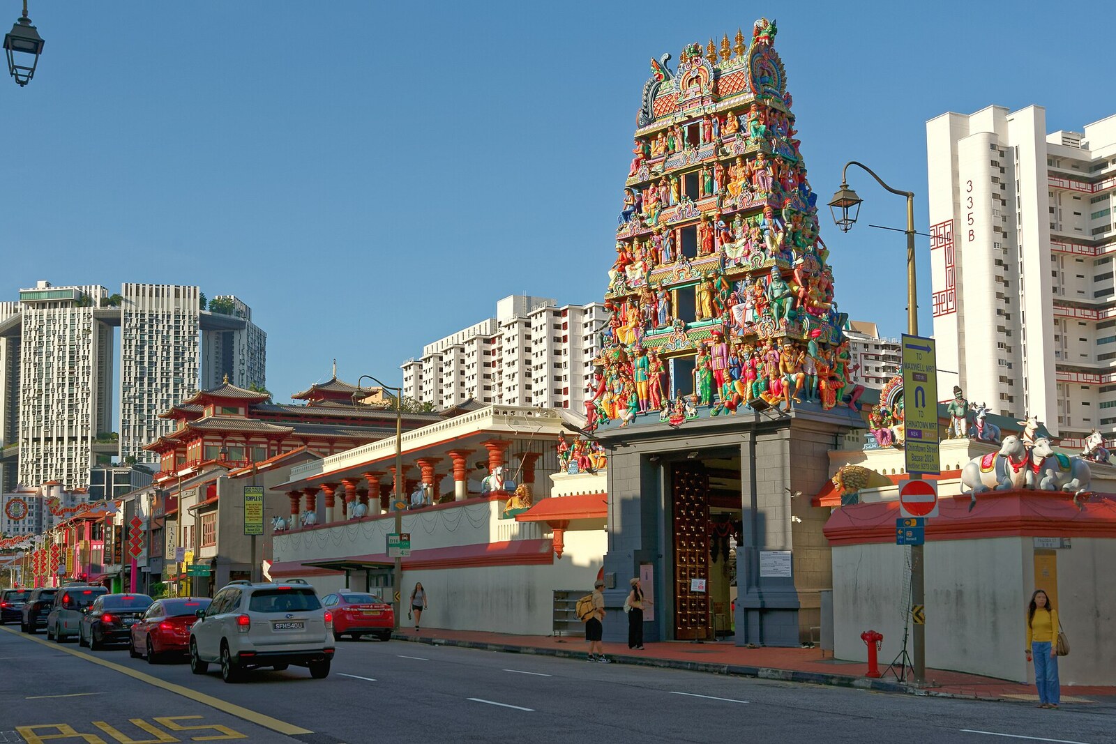 The gopuram of Sri Mariamman Temple in Singapore's Chinatown.