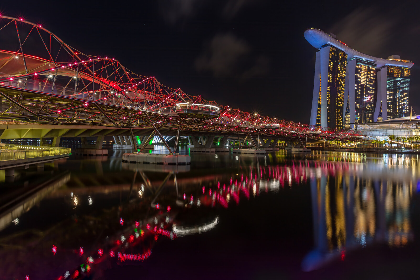 Helix Bridge by the bay in the evening.