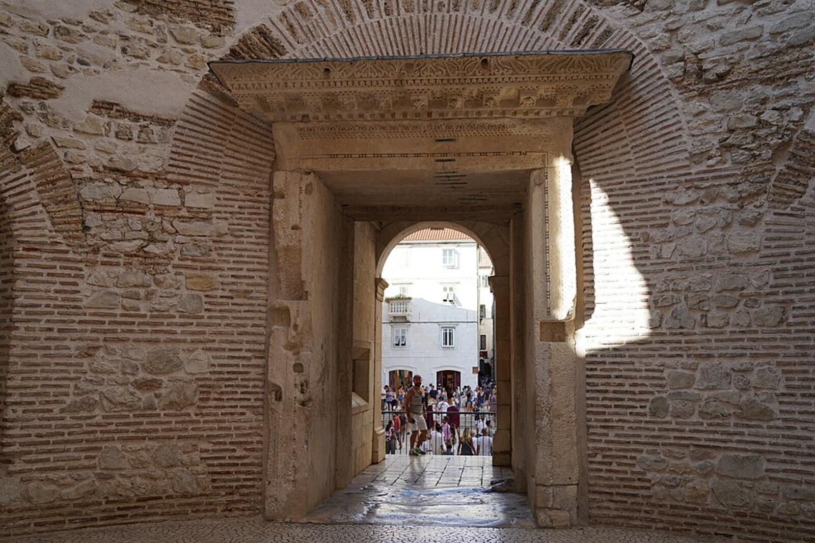 The round stone interior of the Vestibule, open to the sky where the dome once stood.