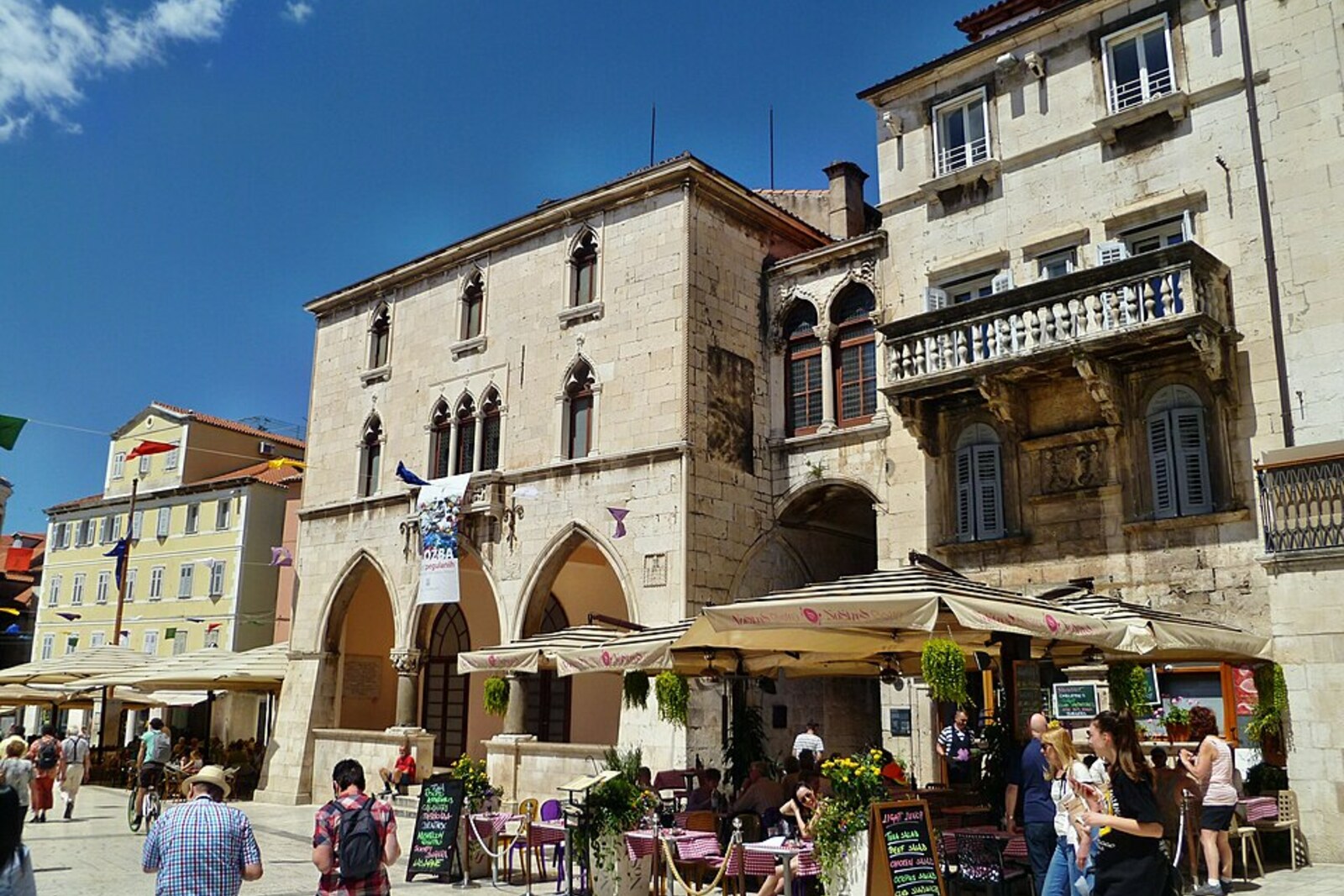 Split's People's Square with the pointed arches of Old City Hall.