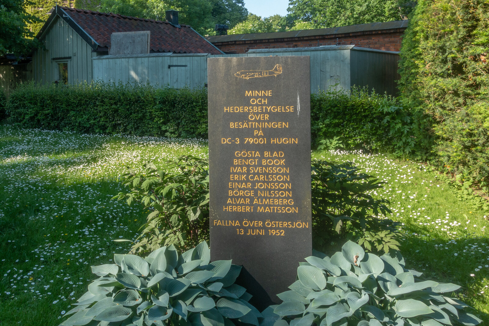 Memorial stone in Galärvarv Cemetery among the trees