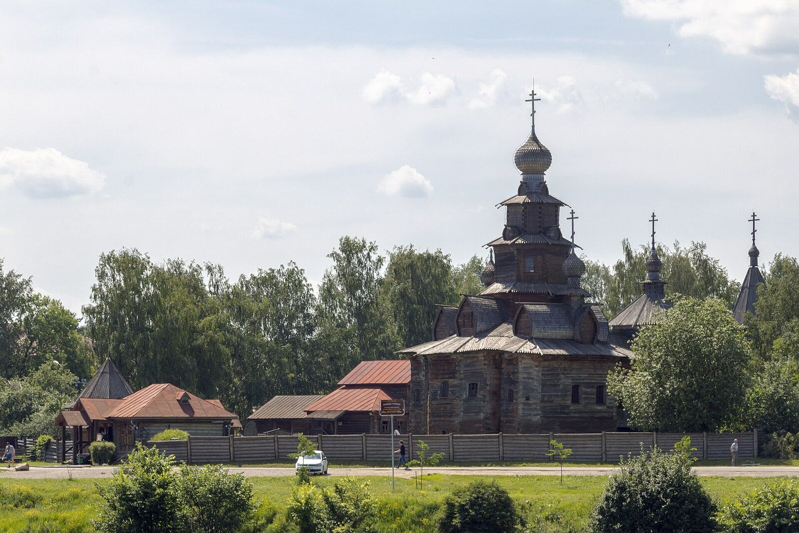 The tiered wooden Transfiguration Church at the Museum of Wooden Architecture in Suzdal.