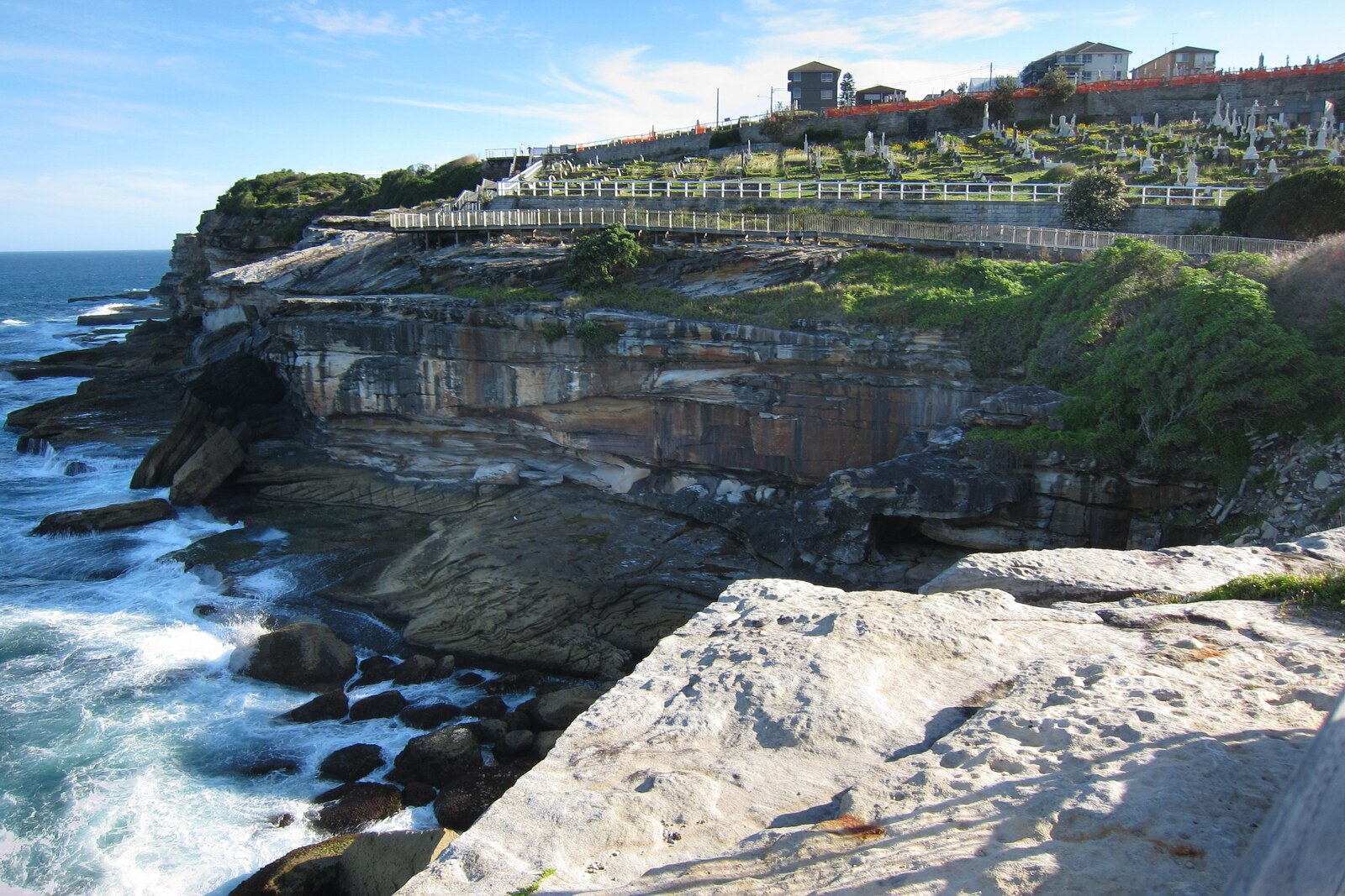 Waverley Cemetery: rows of marble monuments against the ocean and blue sky