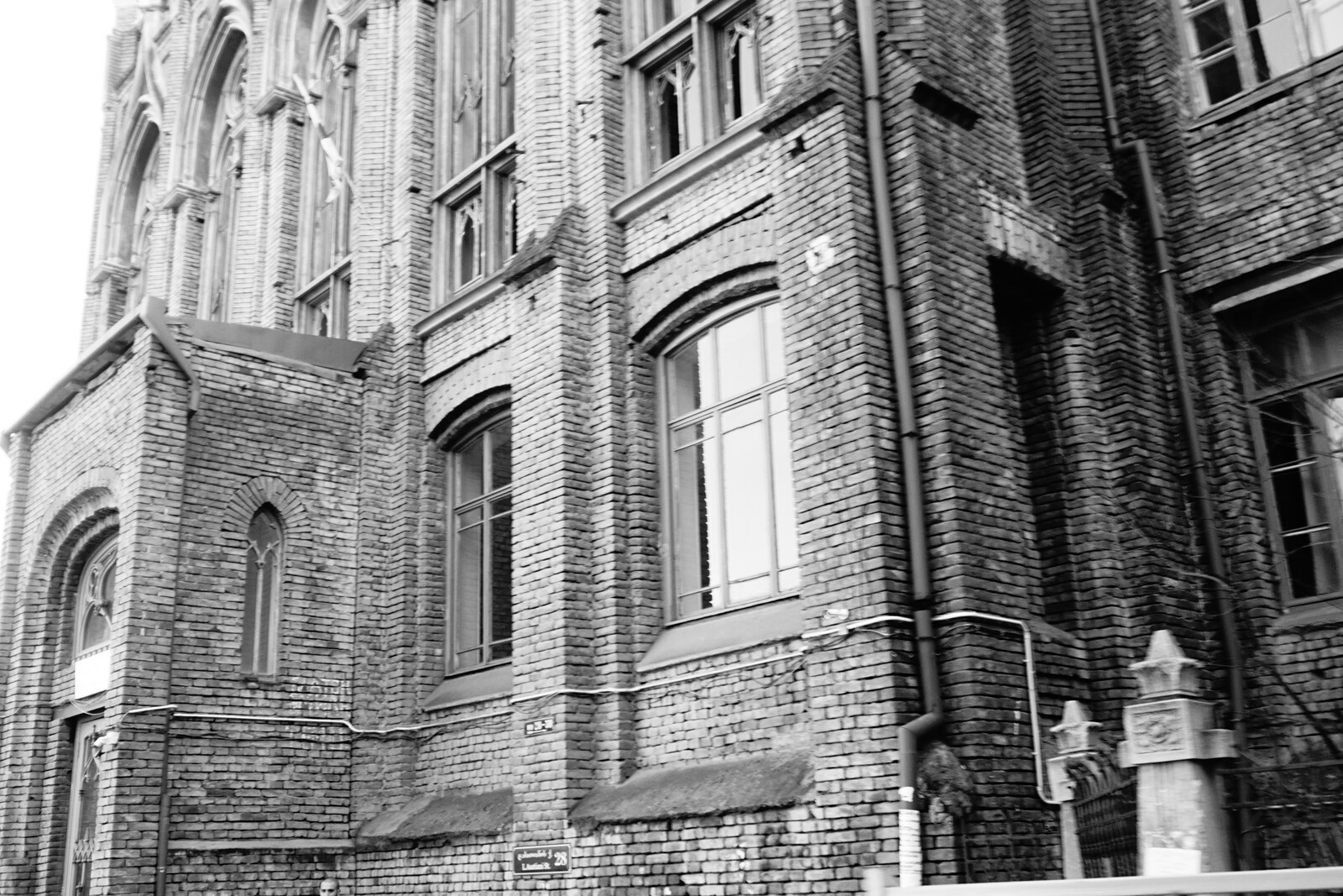 Neo-Gothic facade of the women's gymnasium at twenty-eight Lado Asatiani Street.