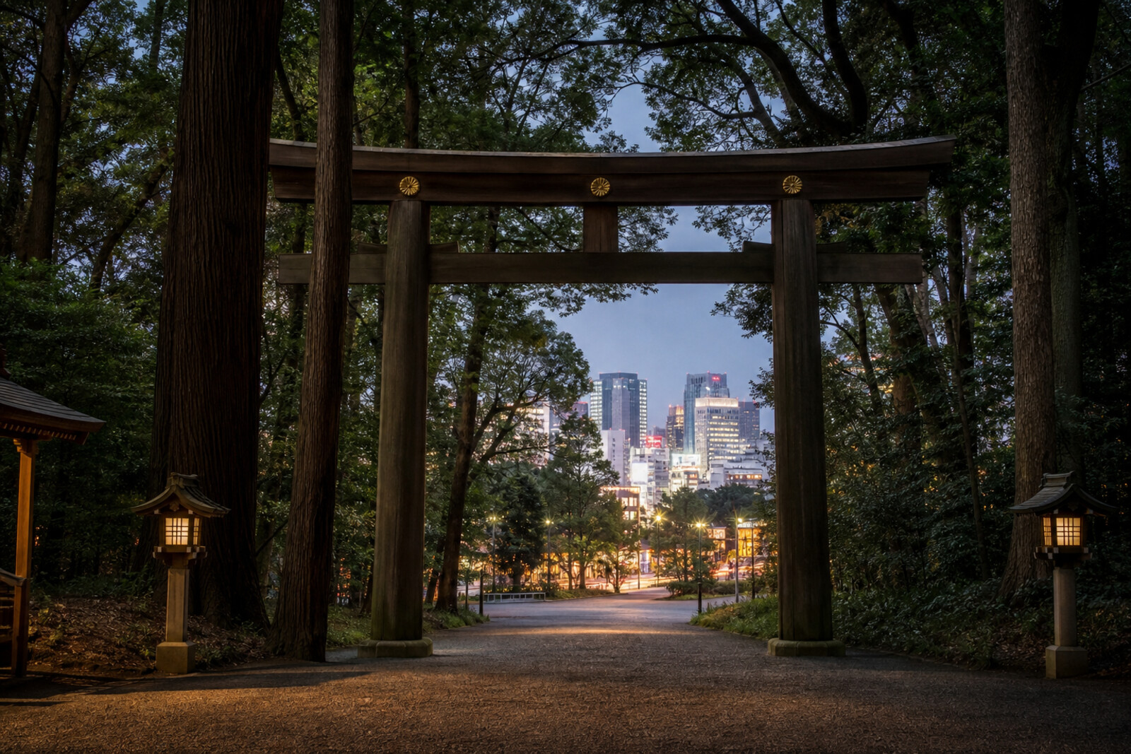 Generated editorial cover image for the Tokyo Meiji Shrine Harajuku Shibuya route