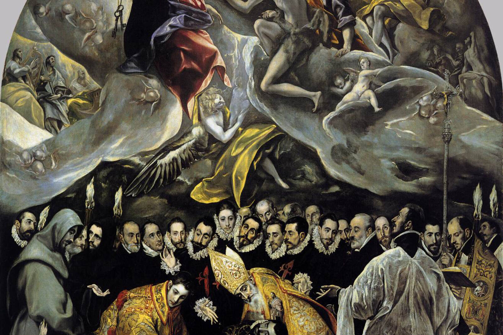 El Greco’s painting “The Burial of the Count of Orgaz,” with earthly and heavenly scenes.
