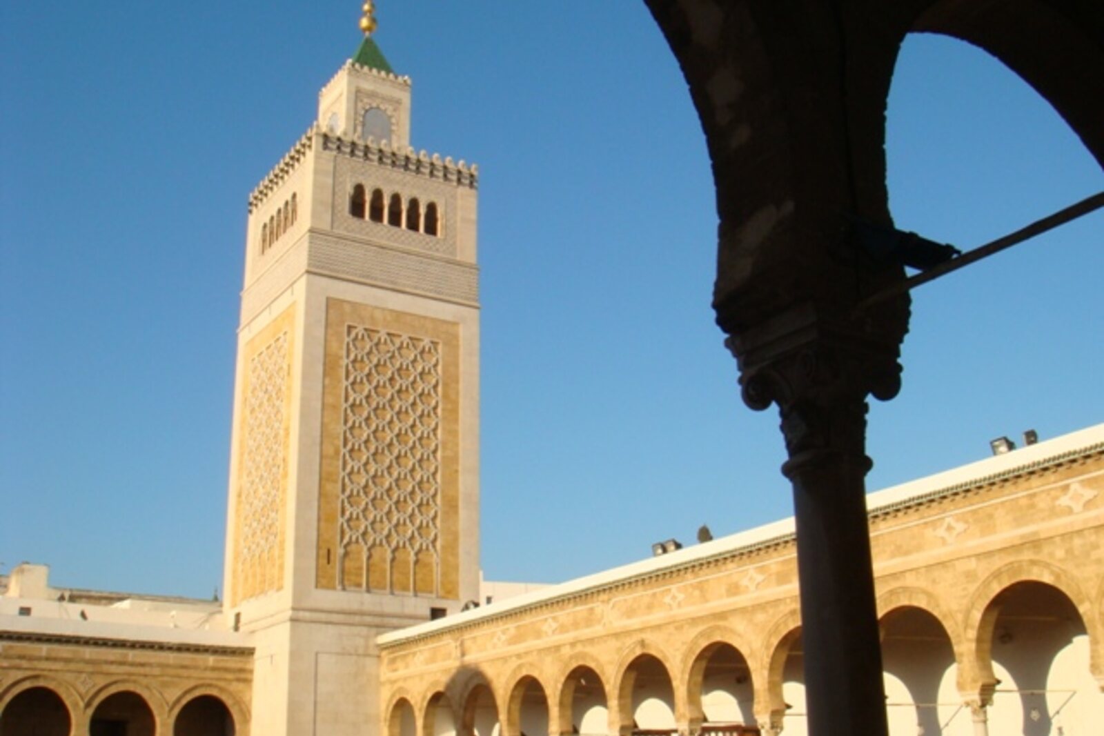 The minaret and courtyard arcades of Zitouna Mosque.