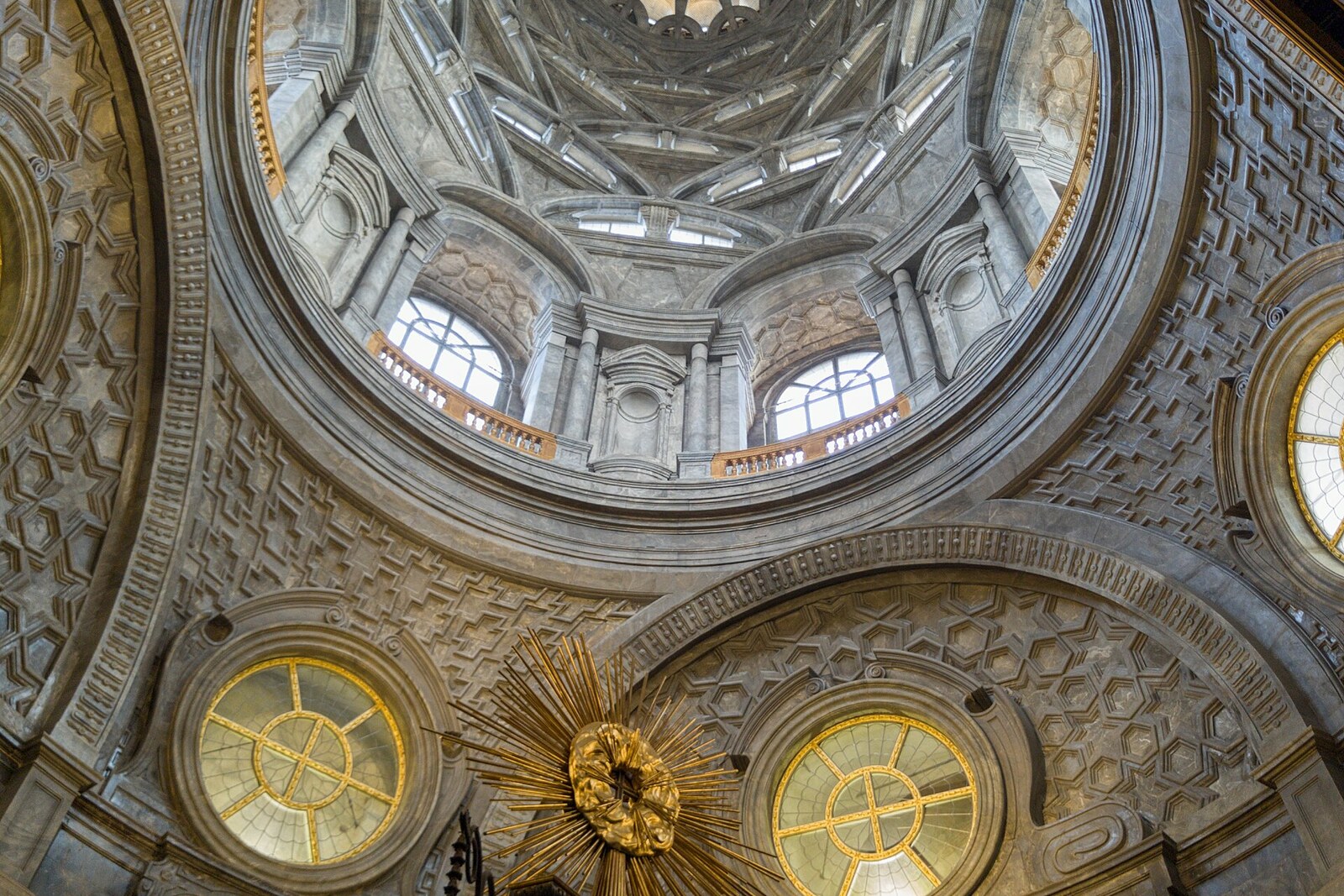 Dark marble arches of the restored Chapel of the Shroud.
