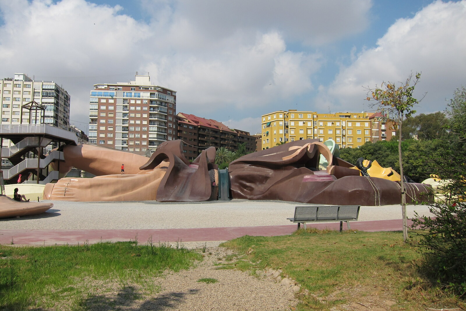 A giant figure of Gulliver with slides and stairs in the park