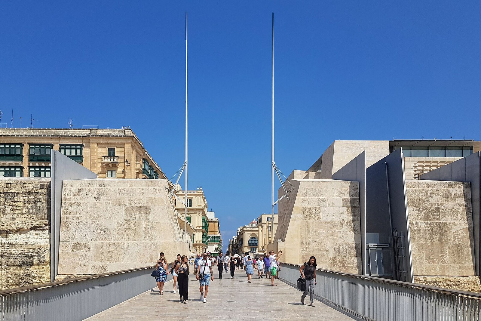 Valletta’s modern city gate—a wide stone gap between bastions.
