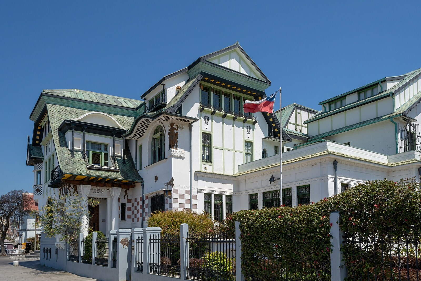 Baburizza Palace with a turret and an intricate roofline.