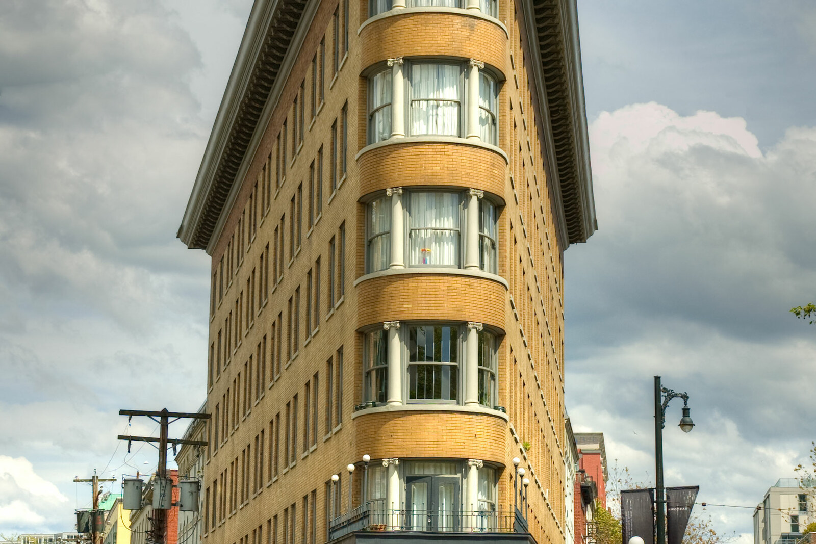The triangular Europe Hotel building on Maple Tree Square in Gastown