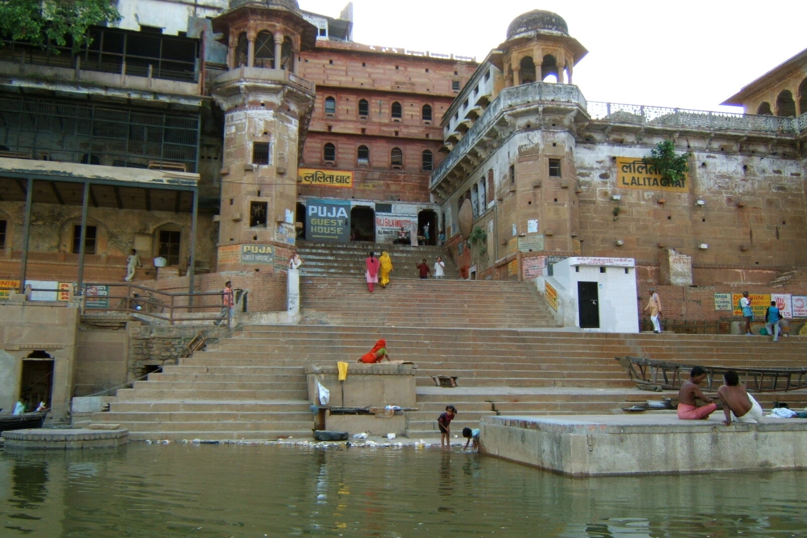 The stone steps of Lalita Ghat and the wooden Nepali Temple on the bank of the Ganges