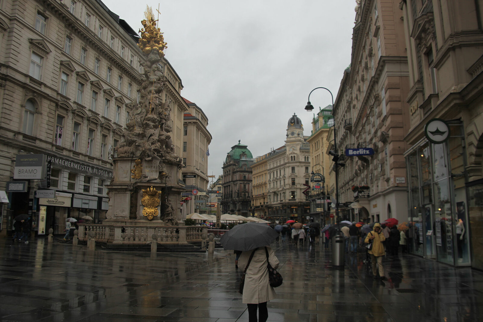 The Baroque Plague Column on the pedestrian Graben in Vienna.