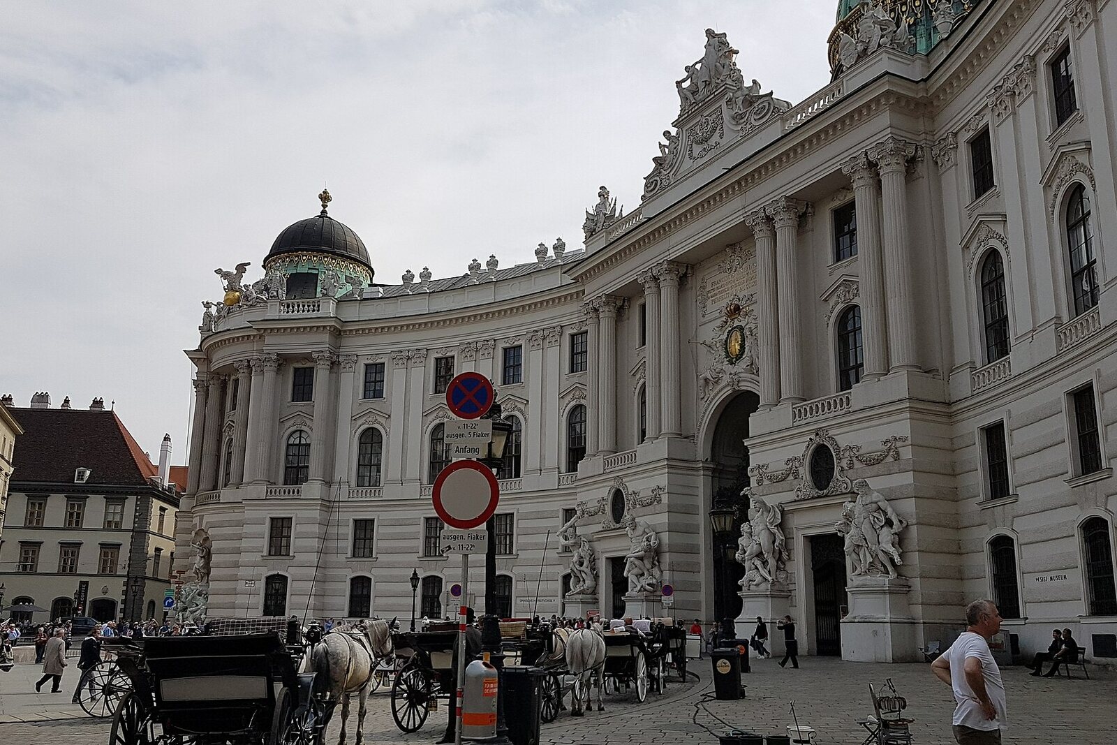 Michaelerplatz with the façades of the Hofburg and the city square in central Vienna.