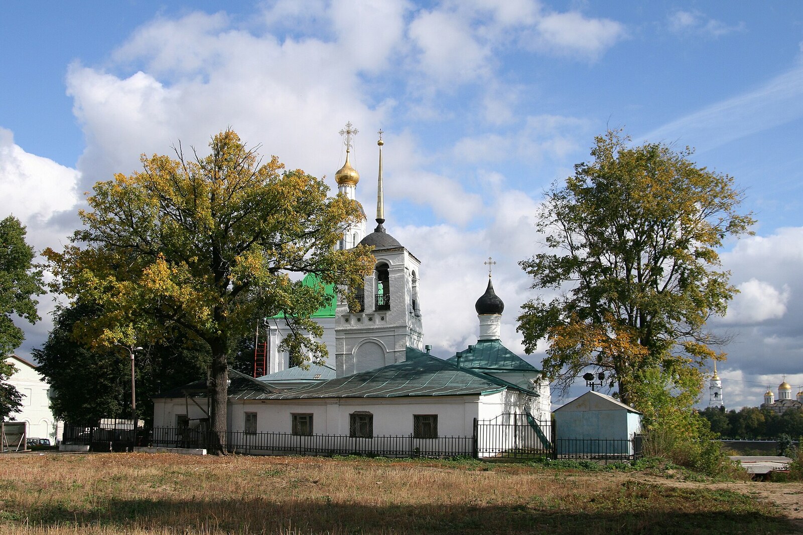 The Church of the Saviour and St. Nicholas Church on a green slope in Vladimir.