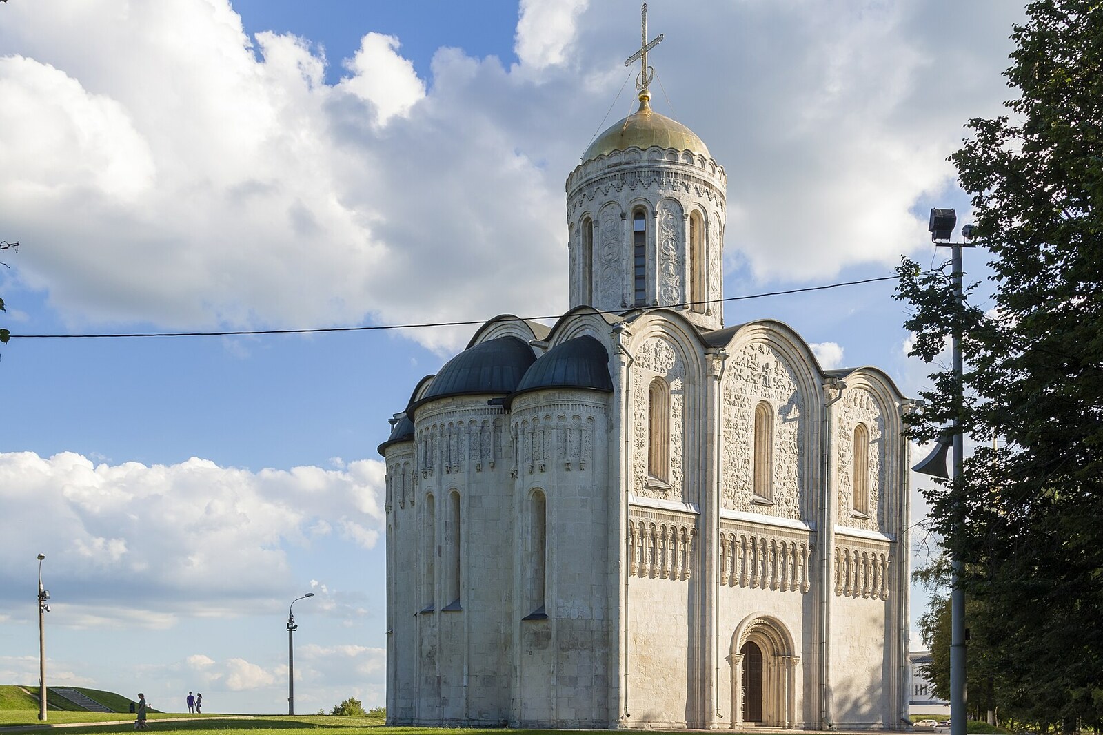 The white-stone Cathedral of Saint Demetrius with carved facades and a single dome.