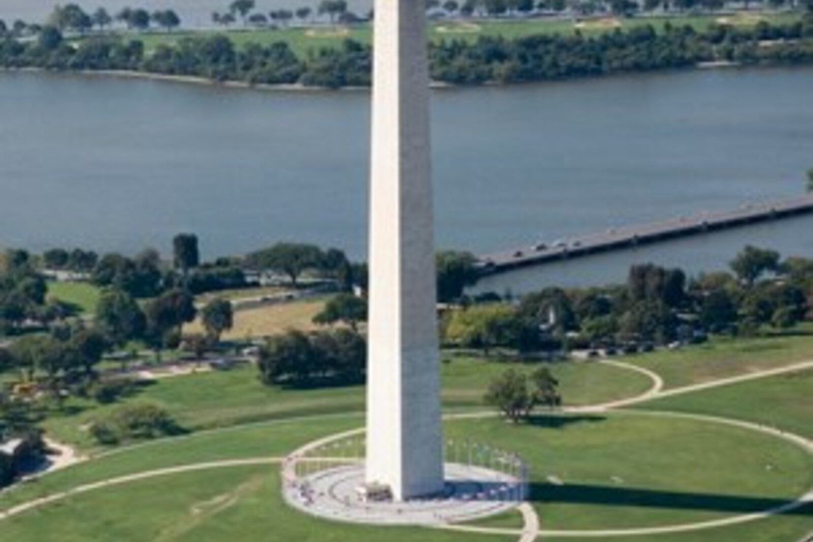 The Washington Monument and its surrounding lawns, seen from above.