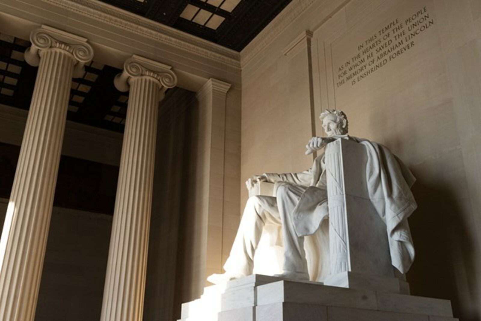 The statue of Abraham Lincoln in the memorial's main chamber.