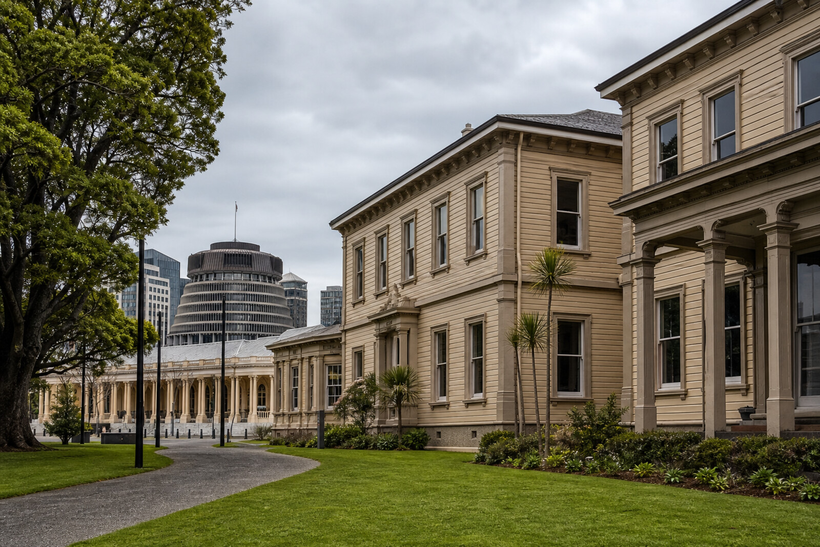 AI-generated editorial cover for the Thorndon: Parliament and Wooden Wellington route