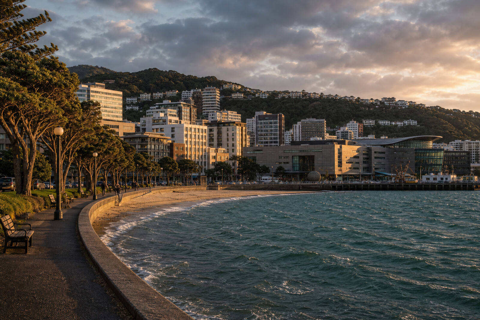 Generated editorial cover for the “wellington-waterfront-te-papa-harbour-city” route