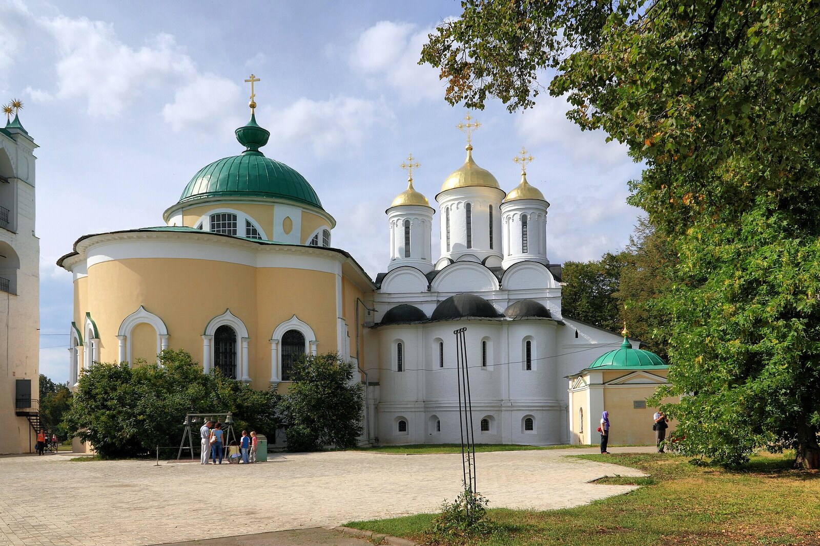 The three-domed Spaso-Preobrazhensky Cathedral and a neighboring church inside the former monastery.