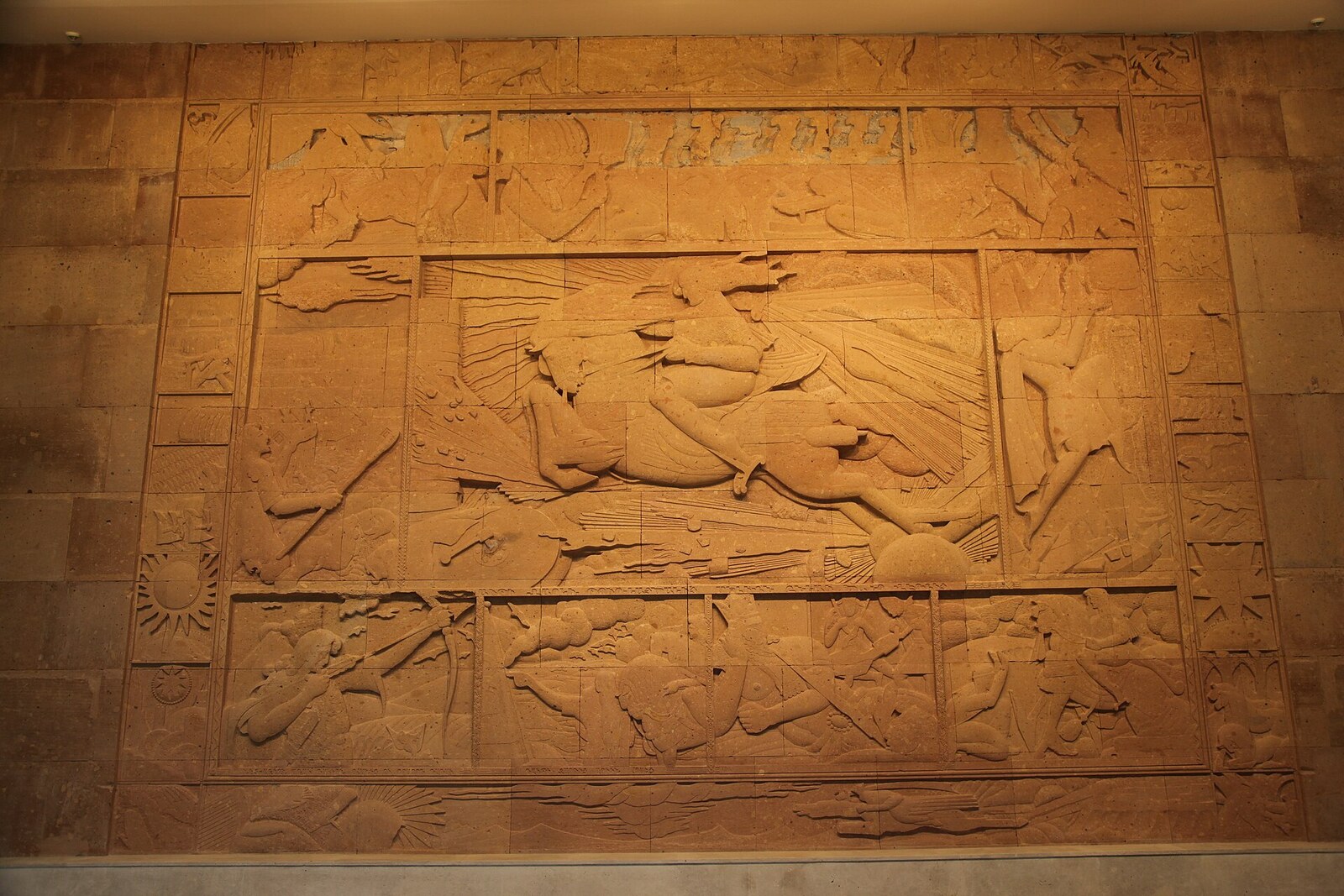 Relieve de piedra con David de Sasún a caballo
