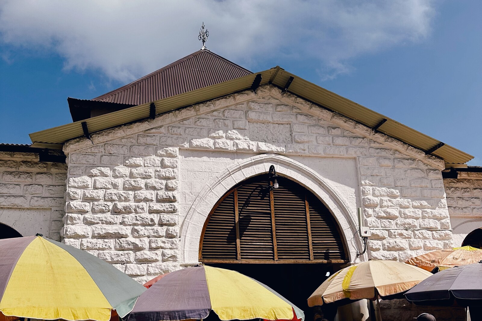 Façade of Darajani Market with its clock tower