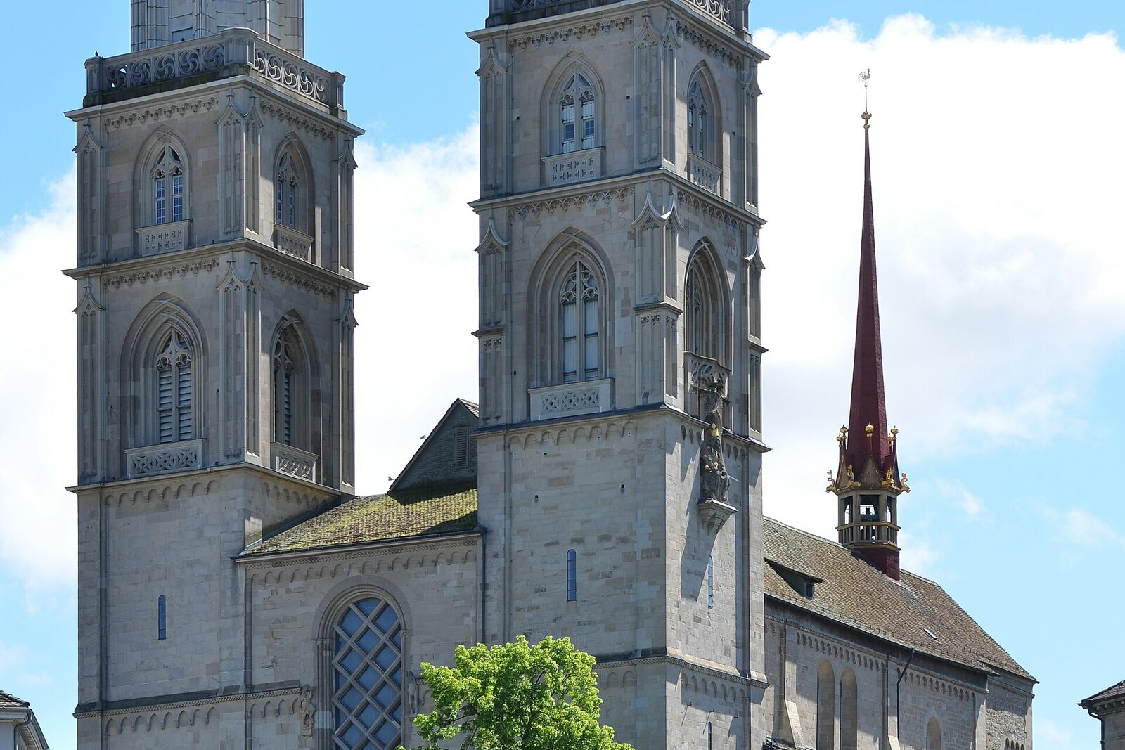 The towers of Grossmünster seen from Münsterhof.