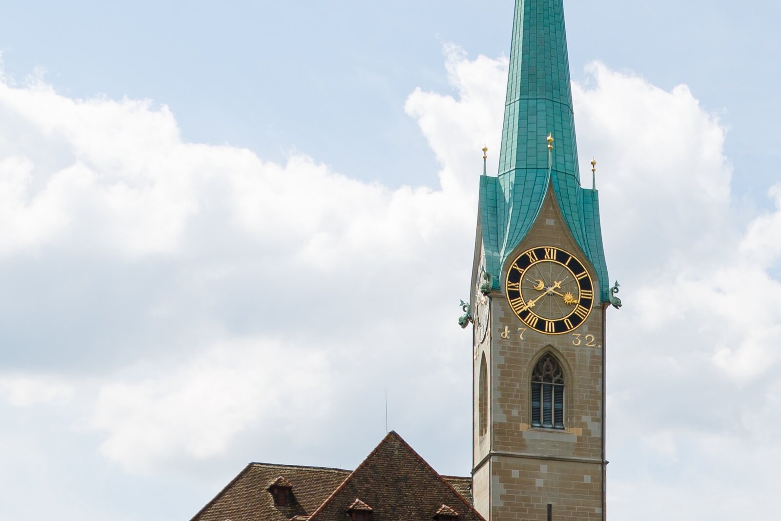 Fraumünster by the Limmat, viewed from the bridge.
