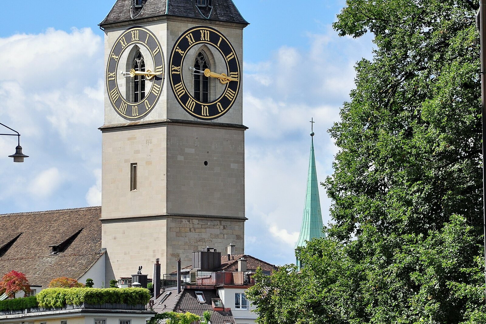 St. Peter's Church with a large clock face.