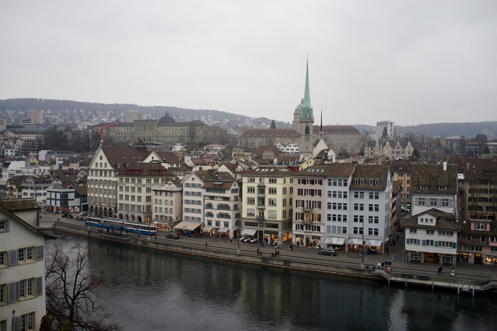 View from Lindenhof over the Limmat and old Zurich.